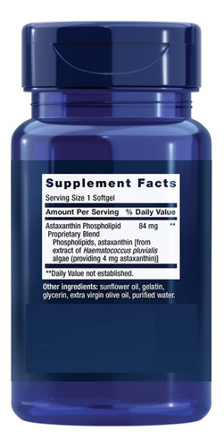 Life Extension I Astaxanthin Phospholipid I 4mg I 30 Softgel Sabor Sin Sabor