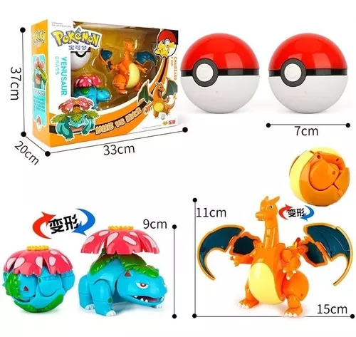 Brinquedo Pokemon Charizard + Venusaur Dentro De Pokebola