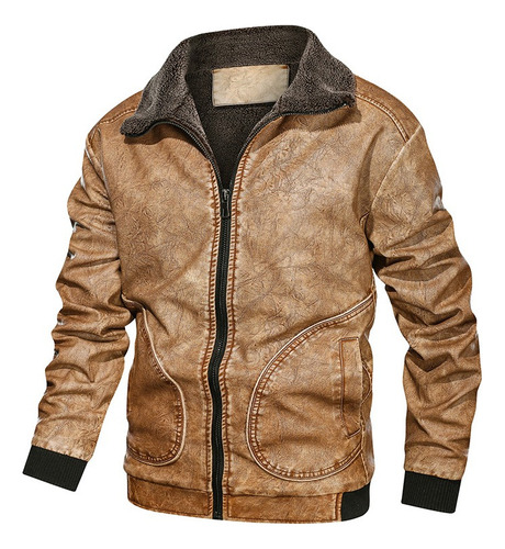 Chaqueta De Piel Sintética For Hombre Forro Polar Grueso