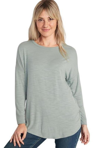 Polera Mujer Old Navy Manga Larga Luxe Tunic Slub Gris