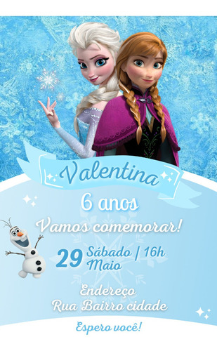 Imagem 1 de 2 de Convite Digital Personalizado Aniversário Frozen + Lembrete
