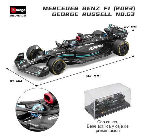 Bburago 2023 W14 Russell #63 1:43 Mercedes-benz Amg F1 Model