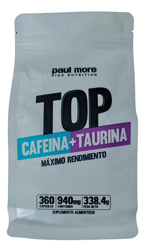 Cafeína + Taurina 360 Cap. Premium/ 940mg. Agronewen. Sabor Propio / Marca : Paul More