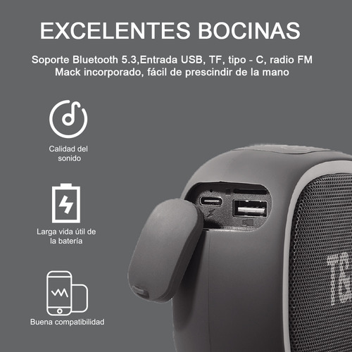 Audio Bluetooth Inalámbrico Portátil V5.3 Mini Bocina Color Negro T&G TG659