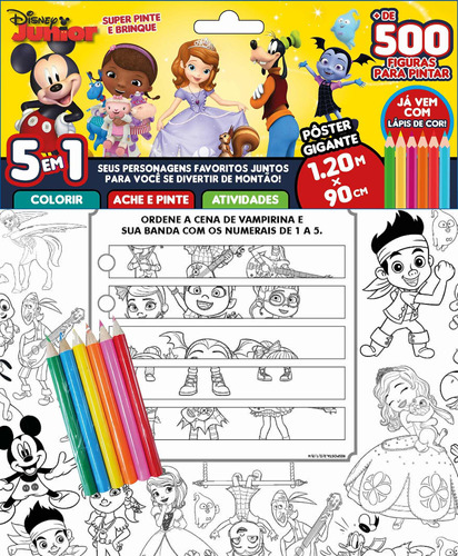 Disney Junior - Super pinte e brinque pôster gigante, de On Line a. Editora IBC - Instituto Brasileiro de Cultura Ltda, capa mole em português, 2021