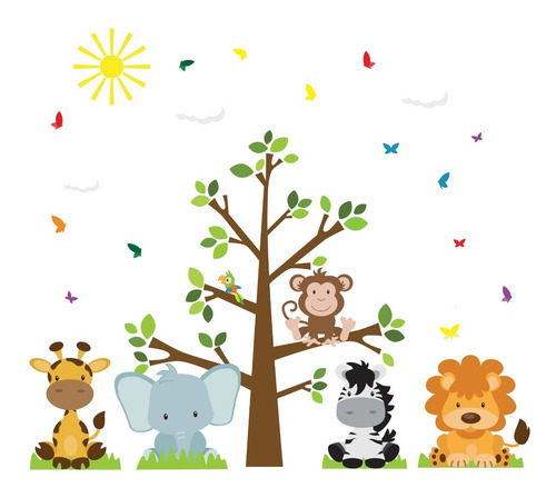 Imagem 3 de 7 de Adesivo Parede Infantil Árvore Safari