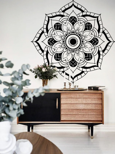 Vinilo Decorativo Mandala 06 Sticker Yoga 90cm X 90cm Color Negro