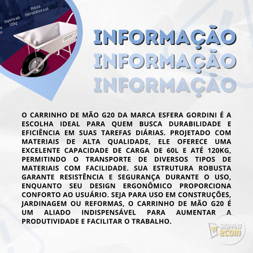 Carrinho De Mão Reforçado Profissional 60lts Obras Combo 3un