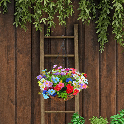 Flores Artificiales En Cesta Colgante, Maceta Para Colgante