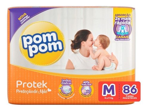 Kit Fralda Pom Pom Protek Proteção De Mãe Hiper M 344un