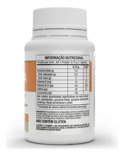 Suplemento Cúrcuma + B12 + E + Selênio C/60 Caps - Vitafor