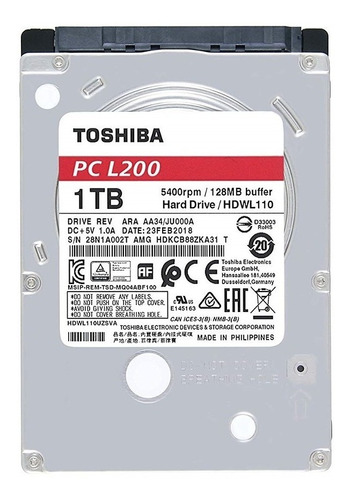 Disco Duro Interno Toshiba L200  1tb Plata, Formato 2.5 