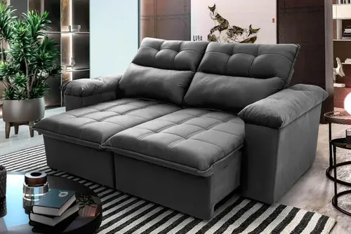 Sofá Retrátil/reclinável Verona 1,80m  Velut Cinza C/  Molas Cinza