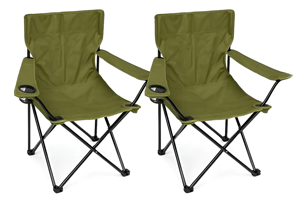 Somorini Silla Plegable Camping con Portavaso y Bolso X 2 Verde Militar Somorini