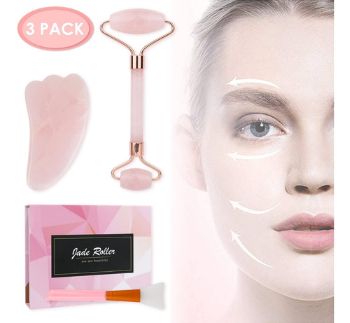 Kit De Rodillo De Jade Facial Masajeador Antiedad Gua Sha