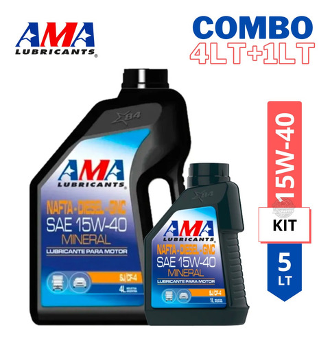 Kit Aceite Lubricante Motor Ama Nafta Diesel Gnc 15w40 4l+1l