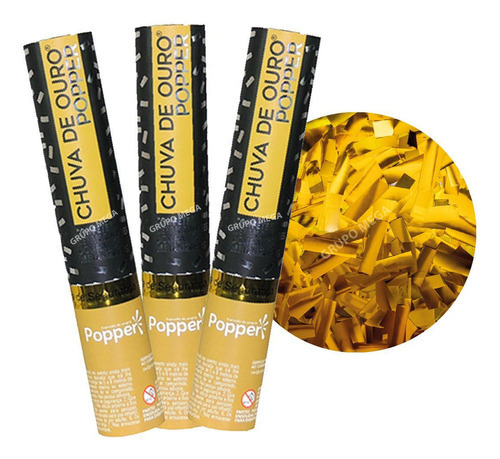 Kit 3 Chuva De Ouro Popper Dourado Festas