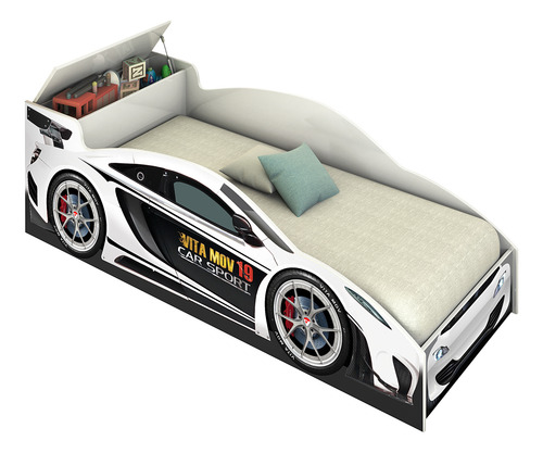 Mini Cama Carro Infantil Speed Branco Juvenil Com Baú