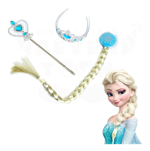 Disfraz Frozen Elsa Set Corona Trenza Varita Fiesta Princesa