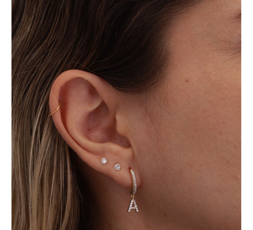 Brinco Argola Com Inicial Letra Em Diamantes No Ouro 18k