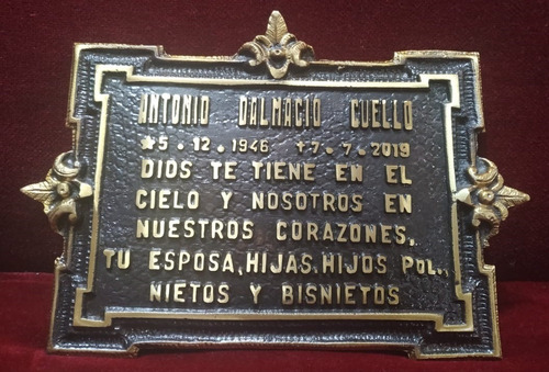 Placa Recordatoria Cementerio 25x17 Fundicion Bronce