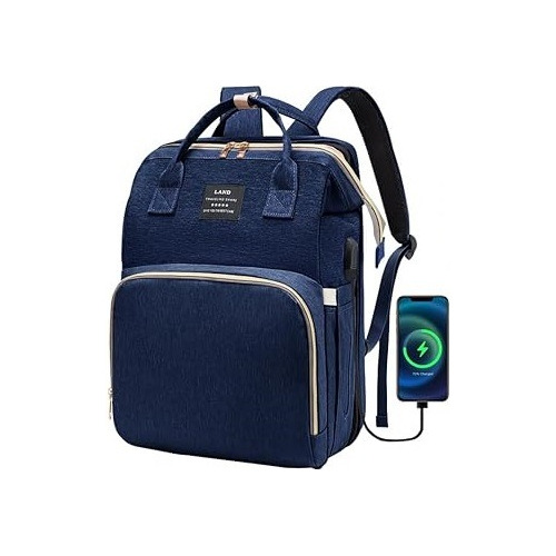 Bolso Mochila Materno Cuna Cambiador Plegable Usb Mosquitero