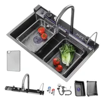 Comprar Tarja Fregadero De Cocina Inoxidable 304 Cascada Acero 75x46 Con Accesorios Negro Fregadero De Cocina Tarja Acero Inoxidable Para Cocina Fregadero Tarjas