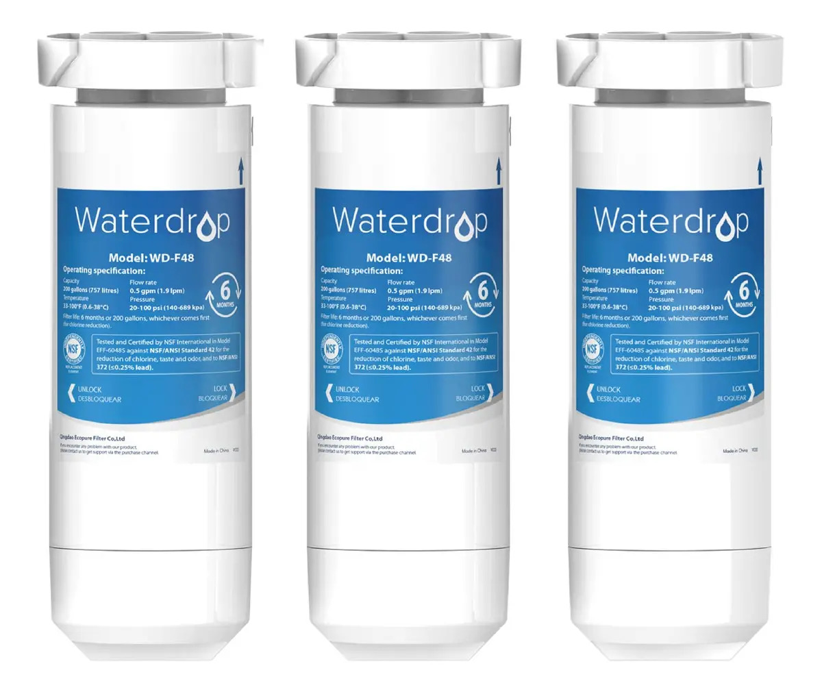 Filtro de Agua Waterdrop WD-F48 para Refrigerador GE XWF con 6 Meses de Vida Útil