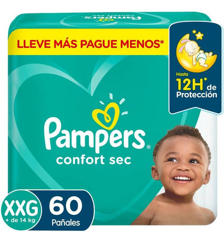 Paquete Pañales Pampers Confort Sec Talla Xxg 60 Und.