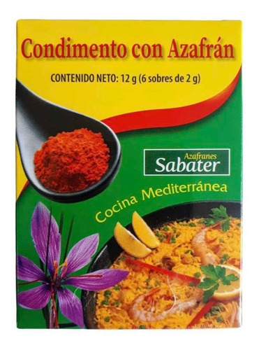 Condimento Con Azafrán Para Paella Sabater 5 Sobres 12 Gr