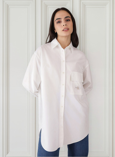 Camisa Long Cotton Utility Blanco Calvin Klein