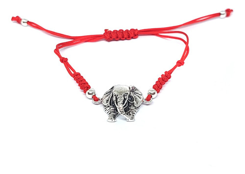 Pulsera Elefante Plata Fina 925 Envejecida Cordón Rojo