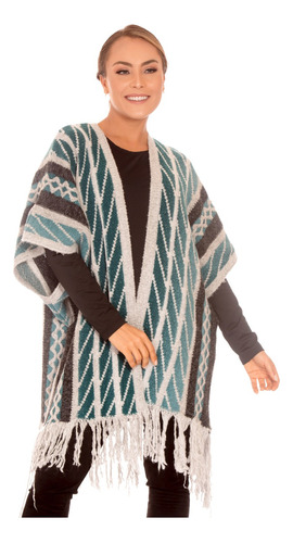 Poncho Estilo Colete Tricô Boho Etnico Plus Size Franjas 