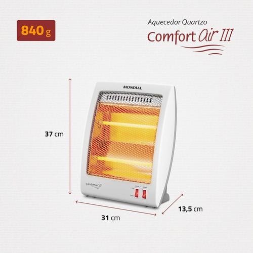 Aquecedor Quartzo Comfort Air III Mondial Branco 900W A-16