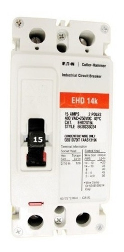 Breaker Cutler Hammer 15 Amp 2polos-ehd2015l Industrial 