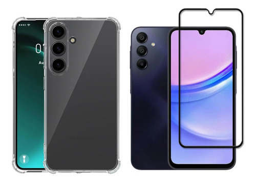 Capinha Capa Case + Película De Cerâmica 9d Para Samsung A15 Cor Transparente Anti Impacto