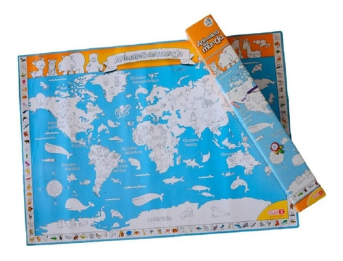 Imagen 2 de 8 de Mapa Planisferio Animales Para Pintar Mundo Plan Z Playking