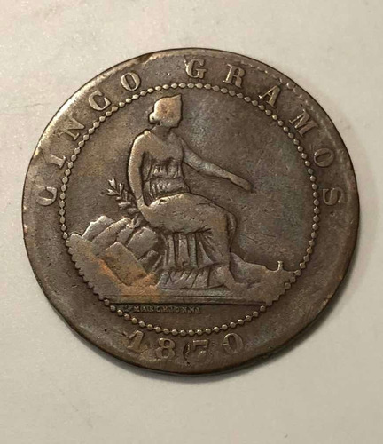 Moneda Gob Prov. España - Cinco Céntimos - Cinco Grs - 1870 