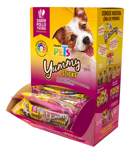 Fancy Pets Premio Perro Caja Yummy Sticks Pollo Tocino 50 Pz