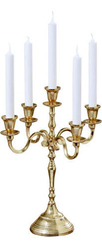 Candelabro Dorado De Cinco Velas Hamptons, Hecho A Mano Con 