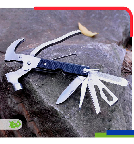 Martillo 18 en 1 Slim Company Herramienta Multiusos Navaja Alicates Destornillador Sierra Abrebotellas Para Camping Bricolaje Con Funda Transportadora Acero Inoxidable 16cm Color Negro
