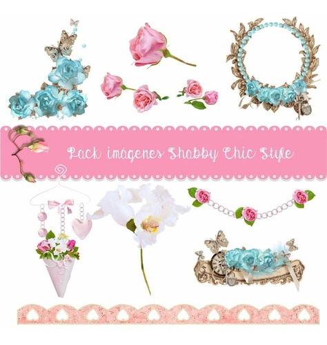 Pack 200 Imágenes Shabby Chic Style Cliparts Flores Rosas