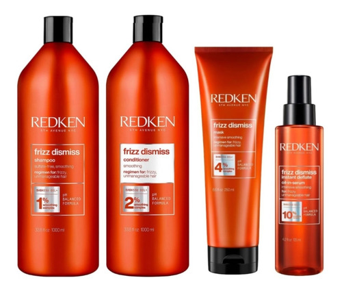 Shampoo Frizz Dismiss 1000ml+acondic+mascarilla+sérum Redken