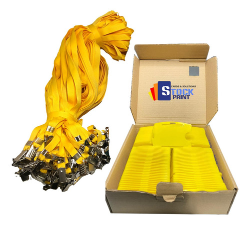 Imagem 1 de 5 de Kit Amarelo 25 Cordão Lanyard E 25 Porta Crachá Rígido