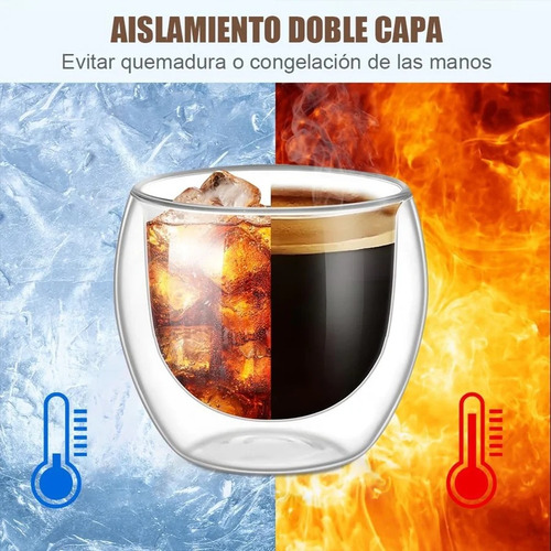 Set 6 Tazas Espresso Doble Pared 80ml Frio Caliente Sin Asa Blanco