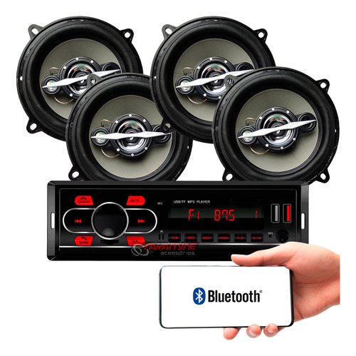 Kit Som Carro Radio Mp3 Bluetooth Usb + 4 Falantes 5 Polegad