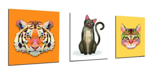 Imagen 2 de 3 de Triptico 60x25 Cms Decorativo Poliart Animales7 Tigre Gatos