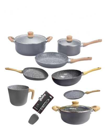 Set Jarr Panq Wok Olla26cm Hudson Granito Antiadherente 11pz