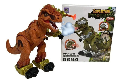 Dinosaurio Camina Tira Humo Sonido Luz Y Dispara Dardo Robot Naranja