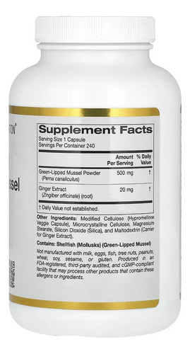 Californiagoldnutrition Mejillón Labios Verdes 500mg240c Sabor Sin Sabor